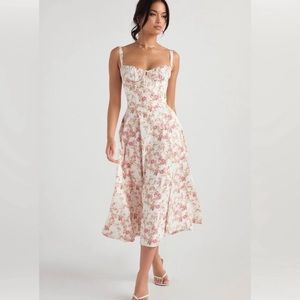 House of Cb Carmen rose print floral corset bustier lace up midi dress